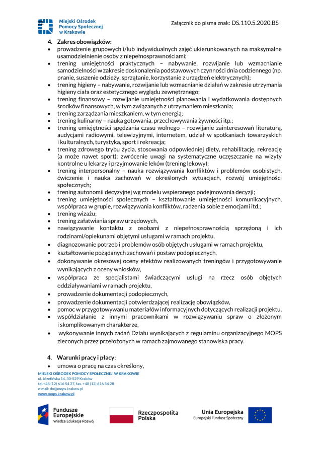 Praca dla opiekuna osoby niesamodzielnej Miejski Ośrodek Pomocy