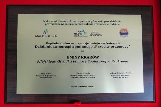 MOPS w Krakowie nagrodzony w konkursie „Przeciw przemocy”