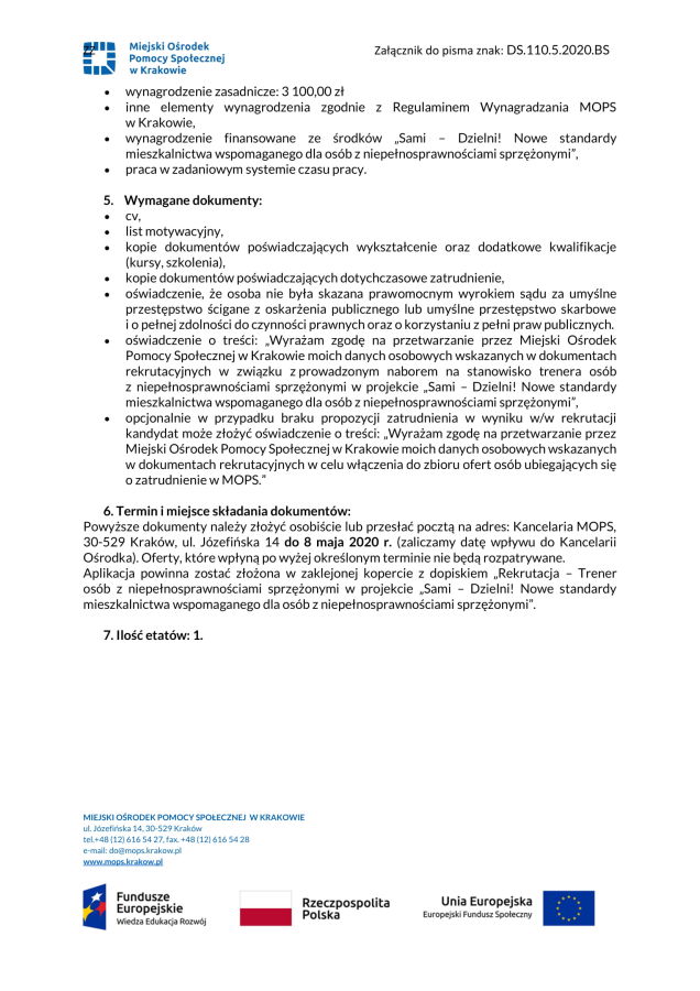 Praca dla opiekuna osoby niesamodzielnej Miejski Ośrodek Pomocy